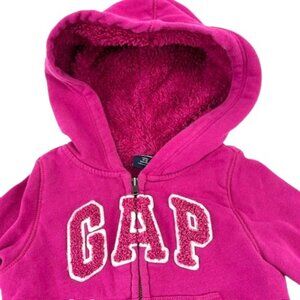 Baby Gap Sherpa Hoodie 12-18 Mos Pink Logo Hood Zip Front Kanga Pockets